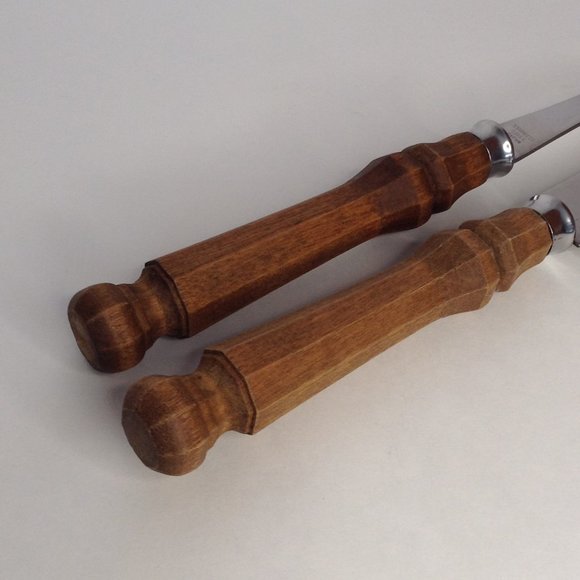 Vintage 2 Piece Knife & Fork Stainless Steel Japan Carving Set Wooden Handles - Picture 6 of 9
